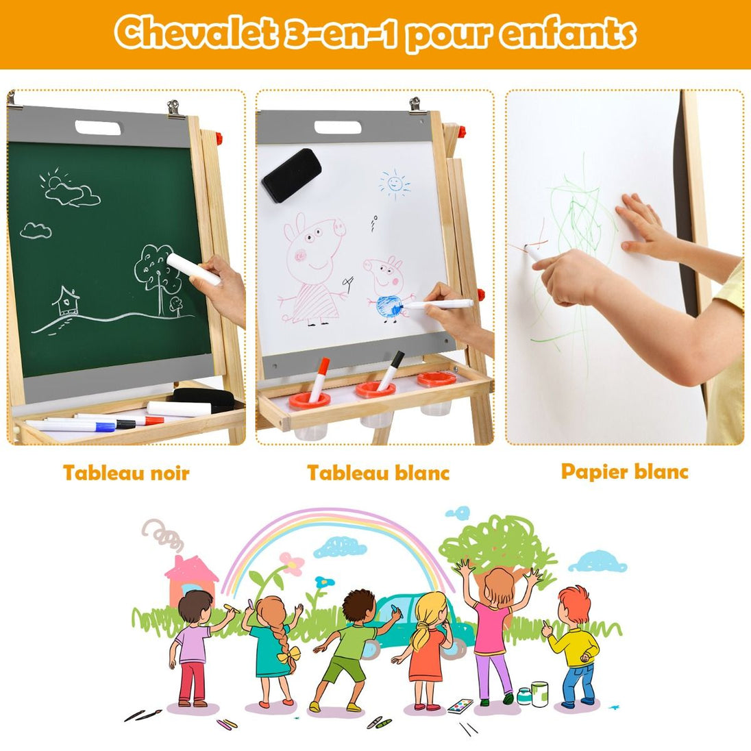 Tableau d'Art 3-en-1 Réglable pour Enfants - Stimulez la Créativité avec un Chevalet Pratique et Coloré pour les Petits Artistes