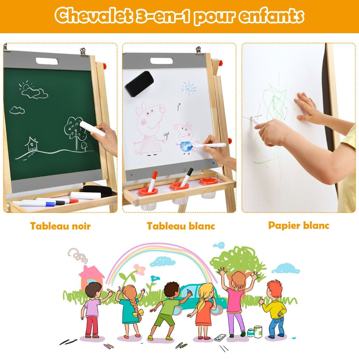 Tableau d'Art 3-en-1 Réglable pour Enfants - Stimulez la Créativité avec un Chevalet Pratique et Coloré pour les Petits Artistes