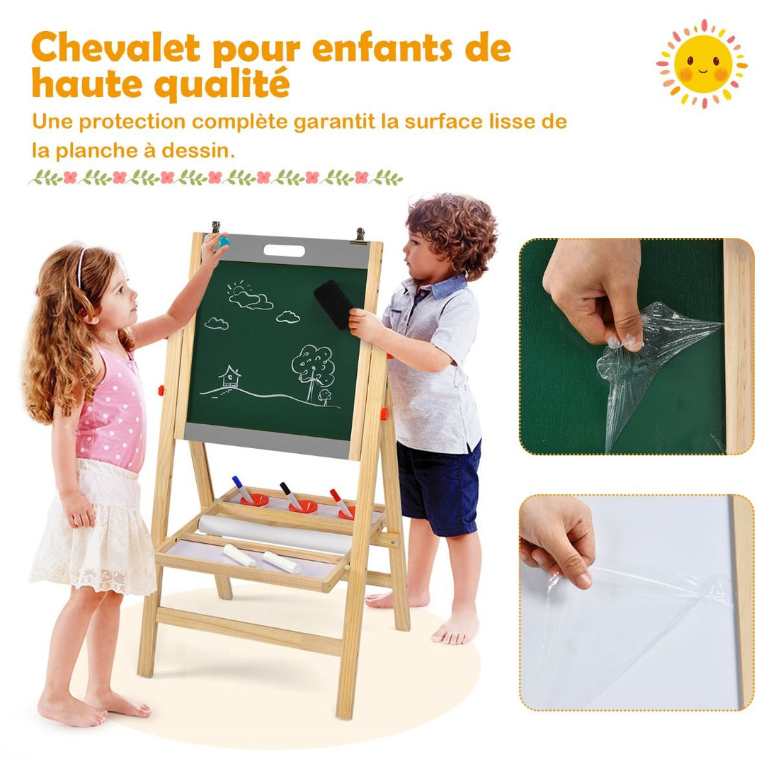 Tableau d'Art 3-en-1 Réglable pour Enfants - Stimulez la Créativité avec un Chevalet Pratique et Coloré pour les Petits Artistes