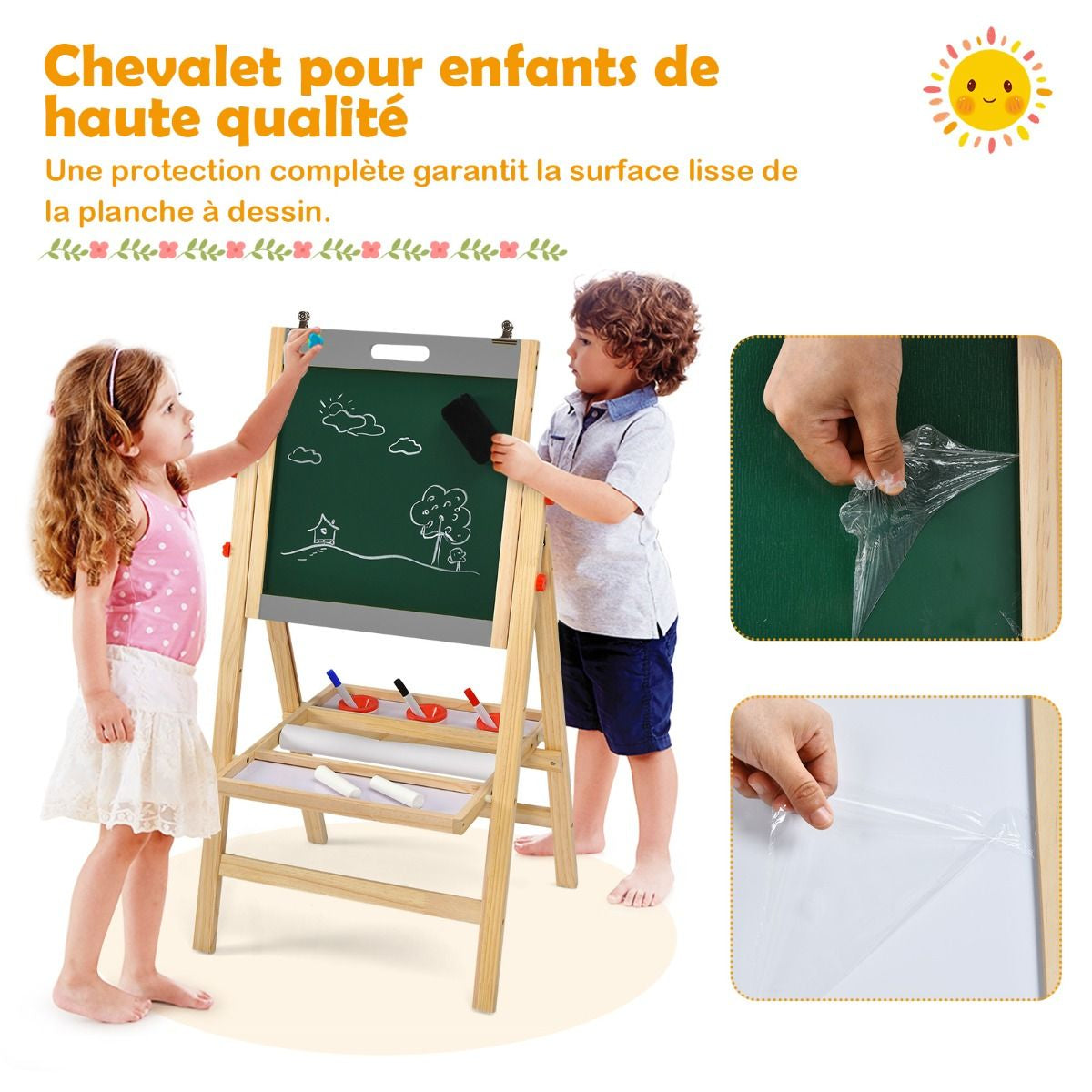Tableau d'Art 3-en-1 Réglable pour Enfants - Stimulez la Créativité avec un Chevalet Pratique et Coloré pour les Petits Artistes